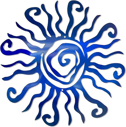 Riverside Designs Wacky Sun Metal Wall Art Indoor/Outdoor Decor - 18" Blue Rust Proof Wall Sculpture - Made in USA - Ideal for Bedroom, Garden, Home, Patio and Farmhouse