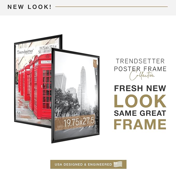 MCS Trendsetter 19.75x27.5 Poster Frame Black High-Gloss, Vertical & Horizontal Wall Hanging Large Picture Frame for Photos, Posters & Art Prints (1-Pack)