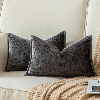 Yaertun Pack of 2 Chenille Textured Decorative Throw Pillow Covers Accent Solid Cushion Cover Soft Cozy Pillow Case with Velvet Back for Couch Sofa Bed Living Room 16x24 Inch Dark Grey