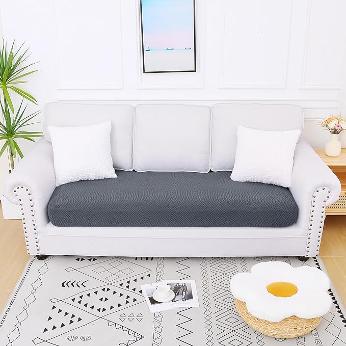 Smiry Waterproof Couch Cushion Covers, Stretch Jacquard Thick Sofa Cushion Covers, Washable Seat Slipcover Elastic Furniture Protector for Pets, Kid (Large, Grey)
