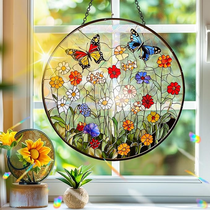 Bimkole Flower Sun Catchers Indoor Window - Wildflowers Acrylic Suncatcher Hanging Decoration for Living Room Bedroom Summer Home Balcony Outdoor Garden Ornaments Decoration 7.8x7.8 Inch