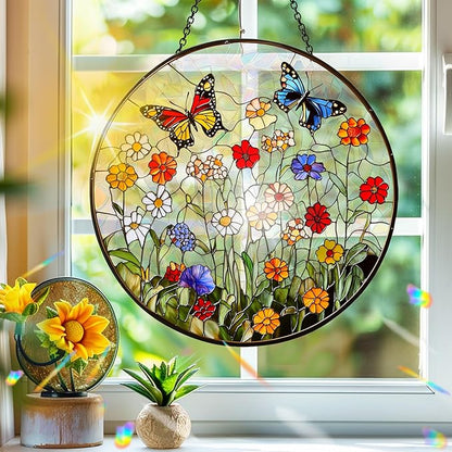 Bimkole Flower Sun Catchers Indoor Window - Wildflowers Acrylic Suncatcher Hanging Decoration for Living Room Bedroom Summer Home Balcony Outdoor Garden Ornaments Decoration 7.8x7.8 Inch