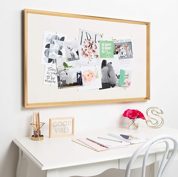 Kate and Laurel Calter Framed Linen Fabric Pinboard, 25.5 x 41.5, Gold