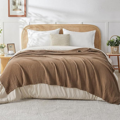 EMME Cotton Muslin Twin XL Blanket Breathable Gauze Blanket Soft Lightweight Blankets Adults Gifts for Women (Brown, 66"x90")