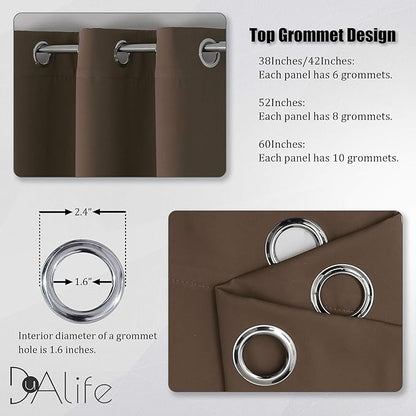 DUALIFE Brown Blackout Curtains Panels for Bedroom 63 Inches Long Coffee Color Curtains with Grommet Thermal Insulated Room Darkening Solid Widow Drapes for Living Room 52x63 Inch Set of 2 Panels