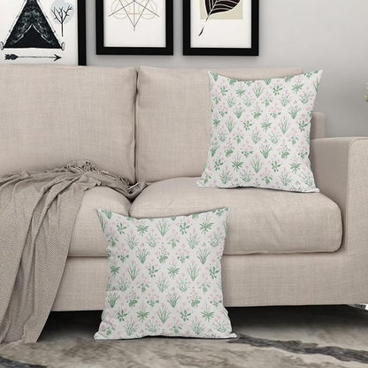 Pink Green Block Print Pillow Covers 16x16 Set of 2 Decorations Vintage Floral Throw Pillow Covers Decor Rustic Pillowcases Flower Pattern Farmhouse Soft Cozy for Sofa Bed Chair Home Decorative