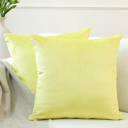 Encasa XO Velvet Throw Pillow Covers 18x18 in (45x45 cm) - Pale Lime - Set of 2 No Inserts, Only Pack of 2 Cases | Soft Square Decorative Euro Shams Cushion Cover for Couch, Sofa
