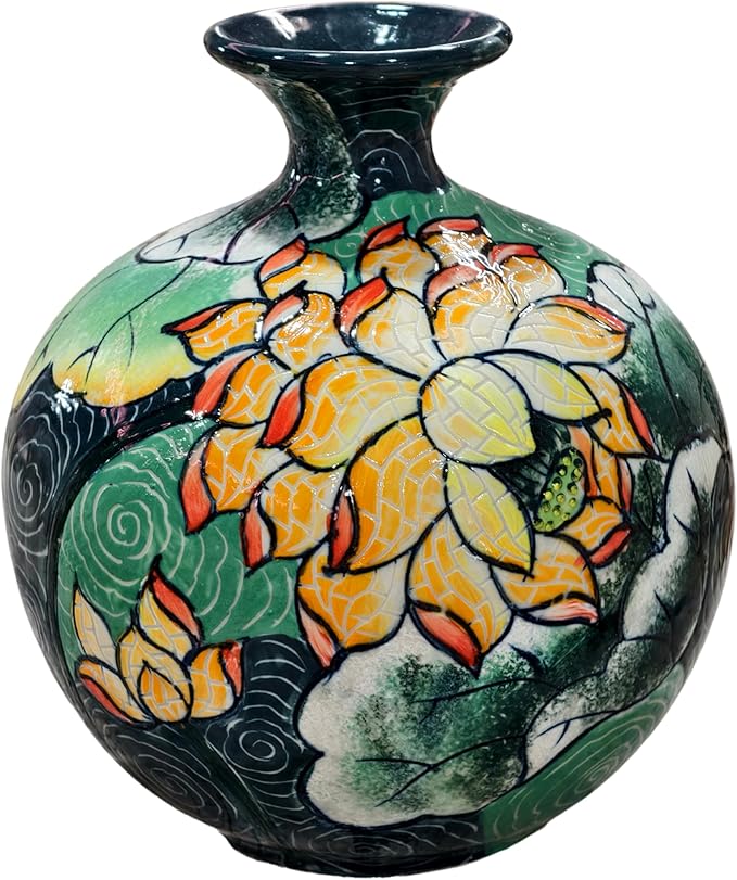 Handmade Mosaic Ceramic Vase – Lotus Design – 25 cm (9.8 in) – Home Décor – Heritage T&T Mosaic Collection – Bat Trang Vietnam
