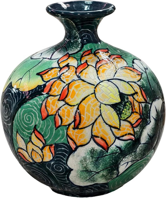 Handmade Mosaic Ceramic Vase – Lotus Design – 25 cm (9.8 in) – Home Décor – Heritage T&T Mosaic Collection – Bat Trang Vietnam