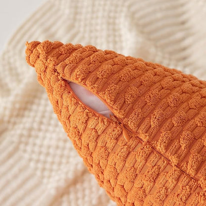 Kevin Textile Fall Pack of 2 Corduroy Decorative Throw Pillow Covers 12x20 Inch Soft Boho Striped Pillow Covers Modern Farmhouse Home Decor for Spring Sofa Living Room Couch Bed Orange