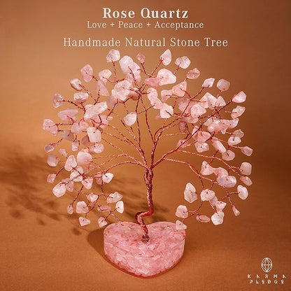 Rose Quartz Crystal Tree Gifts for Women, Handmade Chakra Healing Crystals Tree of Life for Positive Energy, Money, Good Luck, Home and Office Decor, Thoughtful Birthday Gifts for Mom