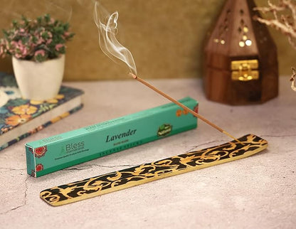 Bless-International Traditional-Handmade-Burner Wooden-Incense-Stick-Holder Ash-Catcher-Stand for-Aromatherapy-Meditation-Yoga (Beautiful Mind) 10 Inches, Pack of 2