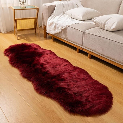 Faux Fur Rug Runner 2x6 ft Burgundy - Machine Washable Super Soft Plush Shaggy Fluffy Area Carpet,Sheepskin Rug Fuzzy Floor Mat for Bedroom, Sofa,Living Room, Bedside, Nursery & Kids Room
