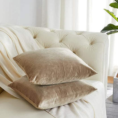 GIGIZAZA Decorative Throw Pillow Covers 24x24,Set of 2 Taupe Couch Pillow Covers,Velvet Pillow Square Cushion Covers