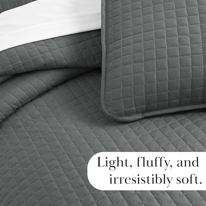 Southshore Fine Living, Inc. Oversized Quilt, King Size Set, Grey Bed Spread King Size/California with 2 Matching Pillow Shams, Soft Microfiber Quilted Comforter Coverlet, Easy Care, Slate Grey