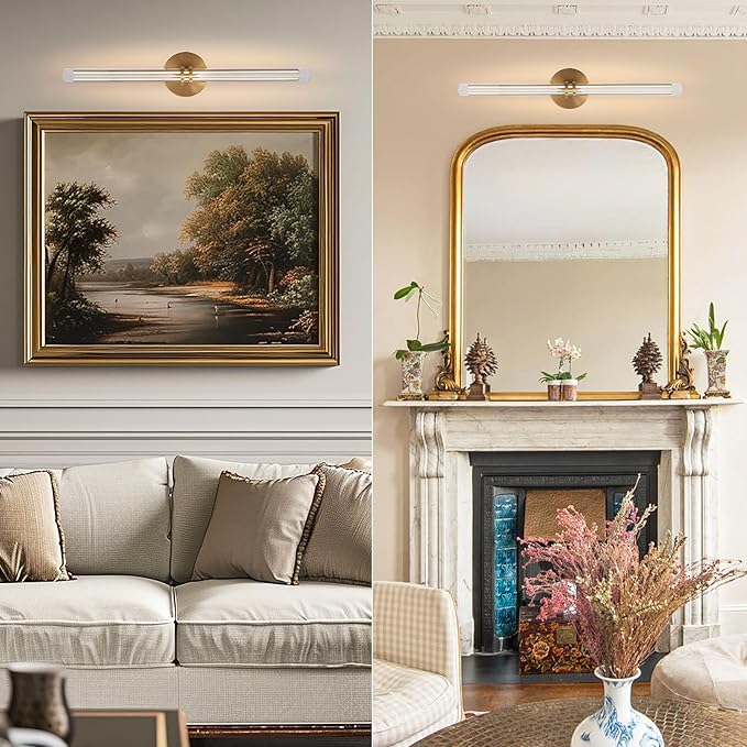 Modern Gold Crystal Picture Light for Wall Hardwired, 24 Inch Dimmable Painting Lights for Wall Art, Vanity, Over Mirror, Paintings, Living Room, Picture Frame (Includes Bulb)