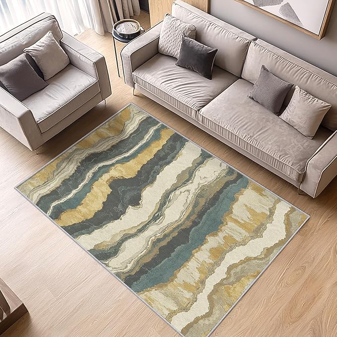 Swirl Rugs for Bedroom - Swirl Rug, 5x7 Rug, Abstract Area Rug & Room Decor, Contemporary Modern Carpet & Home Decor, Washable Non Slip Anti Skid Rugs