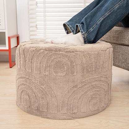 Asuprui Round Ottoman Pouf Ottoman Foot Stool Seat Faux Fur Bean Bag Foot Rest Floor Chair Leg Rest for Living Room, Bedroom or Wedding Gifts 20x20x14 Inches (Khaki)
