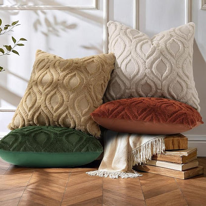 decorUhome Spring Throw Pillow Covers 16x16 Inch Set of 2, Soft Plush Faux Wool Khaki Solid Couch Pillow Covers, Accent Farmhouse Neutral Square Pillow Cases for Sofa Bed Living Room