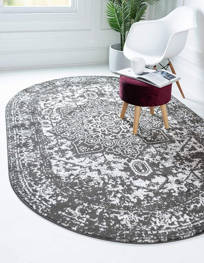 Rugs.com Arlington Collection Rug – 3' x 5' Oval Dark Grey Medium-Pile Rug Perfect for Living Rooms, Large Dining Rooms, Open Floorplans