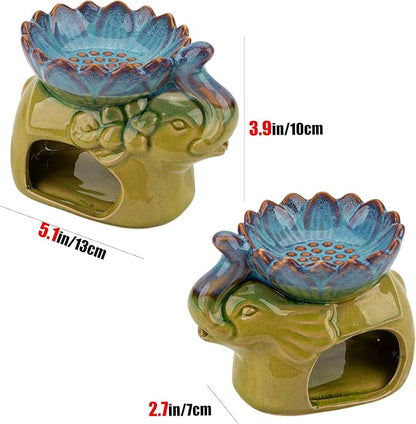Essential Oil Burner Aroma Diffuser Ceramic Wax Melt Candle Holder Tealight Fragrance Warmer Elephant Green