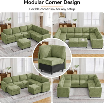 104'' U Shaped Modular Sofa, Sectional Couches with Storage for Living Room, Oversized 8 Seater Cloud Sectional Couch, Chenille Green
