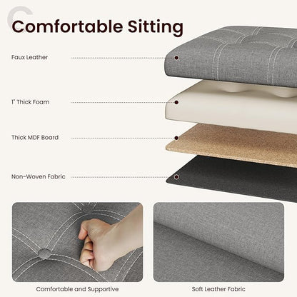 YOUDENOVA 15 inches Storage Ottoman Cube, Foldable Storage Boxes, Padded Seat for Dorm Living Room, Support 300lbs, Line Fabric Grey
