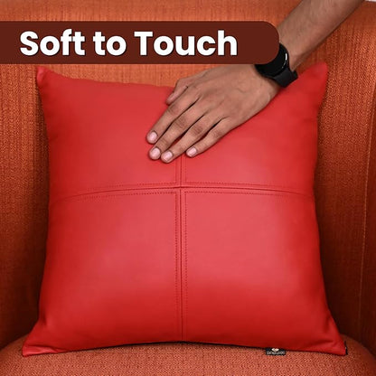 LL LEATHER LOVERS Lambskin Leather Pillow Cover, Hand Panel Stitched Leather Decorative Throw Pillow Covers for Couch Sofa Bed Living Room Garden (14x14 Inches, Cherry Red Pack of 1)