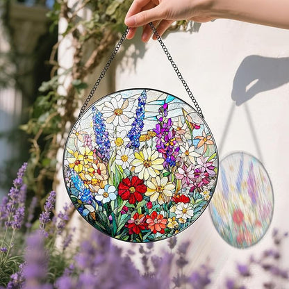 Stained Glass Window Hanging, 8 Inch Wildflower Stained Glass Suncatcher, Suncatchers for Windows Hanging, Wildflower Window Decor, Florist Gift, Flower Lover Gifts, Gifts for Mom, Grandma