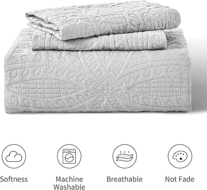 Love's cabin Quilts for Full Bed Light Grey Bedspreads Bedding Set - Lightweight Bedspread Comforter - Coin Pattern Bedding Coverlet for All Season - 3 Pieces (1 Quilt, 2 Pillow Shams)