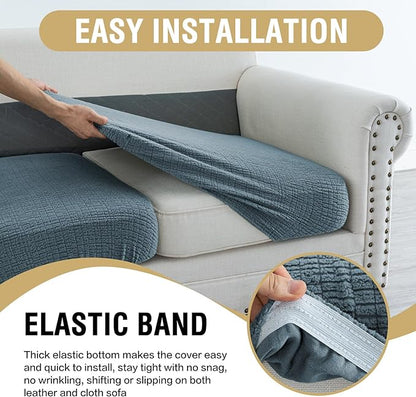H.VERSAILTEX Super Stretch Individual Jacquard Couch Cushion Covers Furniture Protector Spandex Anti-Slip Soft Thickened Slipcovers Easy Install, (1 PC, Large Back Couch Cover, Stone Blue)