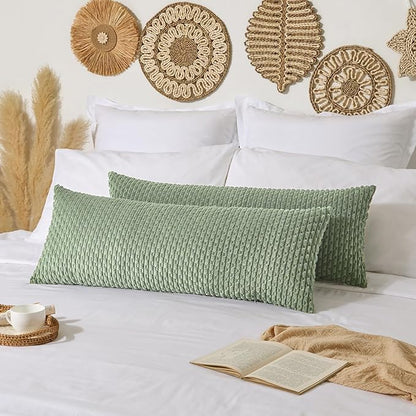 Kevin Textile Spring 14x36 Inch Long Lumbar 1 Pack Boho Decorative Throw Pillow Cover Soft Striped Corduroy Rectangle Cushion Case Farmhouse Solid Accent for Living Room Couch Sofa Bed, Sage Green