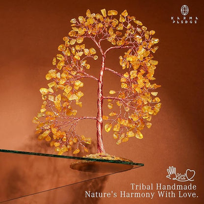 KARMAPLEDGE Citrine Crystal Tree of Life, Healing Crystals and Stones Tree for Home and Office Desk Decoration, Positive Energy, Money, Good Luck, Handmade Feng Shui Spiritual Gifts for Women