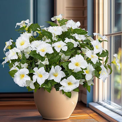 19 Inch Artificial Flowers for Outdoor Indoor Garden Home Decoration,Faux Flower for Home Office Garden Patio Balcony 4 Bundles (White)