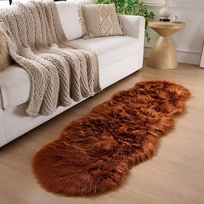 Faux Fur Rug Runner 2x6 ft Caramel - Machine Washable Super Soft Plush Shaggy Fluffy Area Carpet,Sheepskin Rug Fuzzy Floor Mat for Bedroom, Sofa,Living Room, Bedside, Nursery & Kids Room