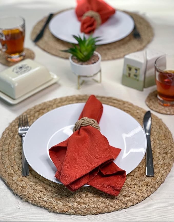 CHARDIN HOME Round Woven Jute Braided Set of 4 PLACEMATS | 14 inch Round Farmhouse Table mats | All Natural Jute for