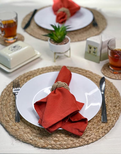 CHARDIN HOME Round Woven Jute Braided Set of 4 PLACEMATS | 14 inch Round Farmhouse Table mats | All Natural Jute for