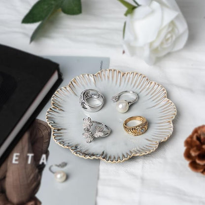 Ceramic Jewelry Dish, Decorative Tray for Rings Earrings Necklaces Bracelet Watch Keys, 4.50" Trinket Tray as Gifts for Women (Reactive Flower)