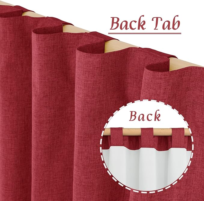 LAMIT Full Blackout Window Curtains for Baby Bedroom, 54 Inches Thermal Christmas Decor Panels Back Tab and Rod Pocket Privacy Protected Drapes with White Liner, 2 Panels, 52 x 54 Inch, Red