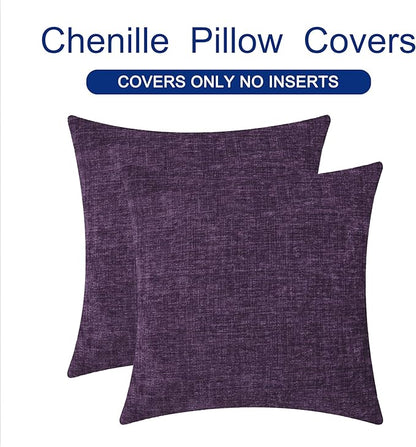 CaliTime Throw Pillow Covers Decorative 16 X 16 Inches Pack of 2 Cozy Chenille Cushion Cases for Couch Sofa Bed Living Room Home Plum Purple