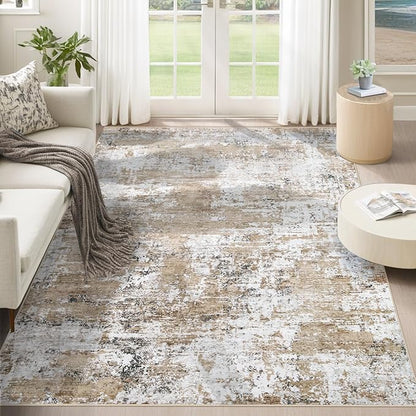 5x7 Area Rugs for Living Room, Washable Modern Abstract Large Area Rug Neutral Soft Non Slip Kids Rug Stain Resistant Indoor Carpet for Bedroom Nursery Dining Room Home Office(Beige, 5'x7')
