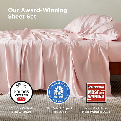 Bedsure California King Sheet Sets, Cooling Sheets for Hot Sleepers, Rayon Derived from Bamboo, Breathable & Soft, Deep Pocket Up to 16 Inches, Hotel Luxury Silky Bedding, Pink