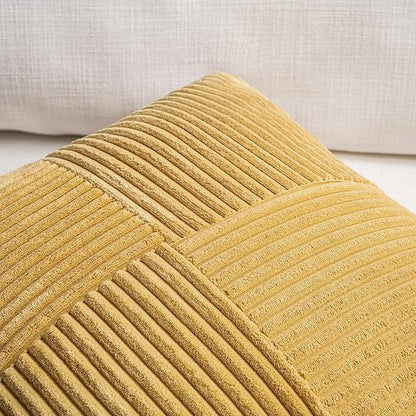 Fancy Homi 2 Packs Mustard Yellow Lumbar Decorative Throw Pillow Covers 12x20 Inch for Living Room Couch Bed, Rustic Farmhouse Boho Home Decor, Soft Striped Corduroy Rectangle Accent Cushion Case
