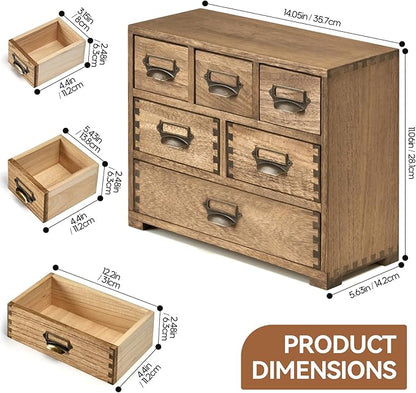 KIRIGEN Wood Desk Drawer Organizer, Home Storage Cabinet 6 Drawers Mini Chest with Lable Holder Handles for Bedroom Home and Office Organization Dark Brown(3D6CG-DBR)