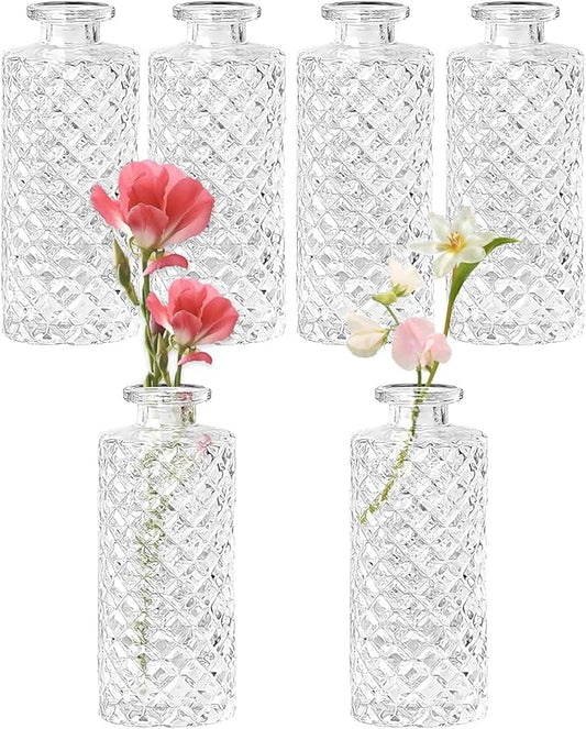 Bud Vases,6 Pcs Glass Vase Small Amber Bud Vases for Centerpieces, Vintage Vase for Centerpieces, Rustic Wedding, Home, Table Decor (Clear)