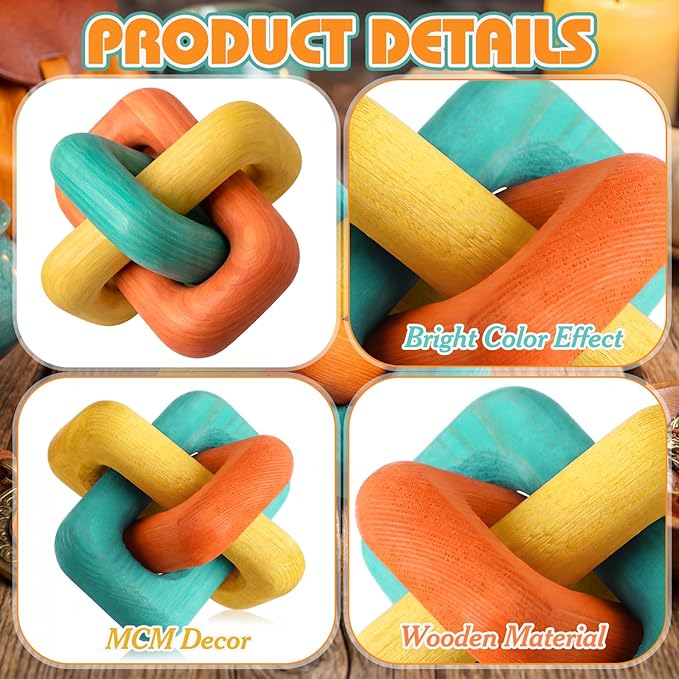 Amyhill 3 Link Knot Decor Mid Century Modern Color Coffee Table Decoration Chain Link TV Decor Mid Century Modern Shelf Entryway Objects for Home Living Room Farmhouse Bedroom Inspired Aesthetic Art