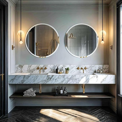 Frameless Round Wall Mirror: Decorative Mirrored Glass Vanity with Beveled Silver Edge for Bathroom Bedroom Livingroom Dining Room Entryway Hallway, 36 x 36 inch