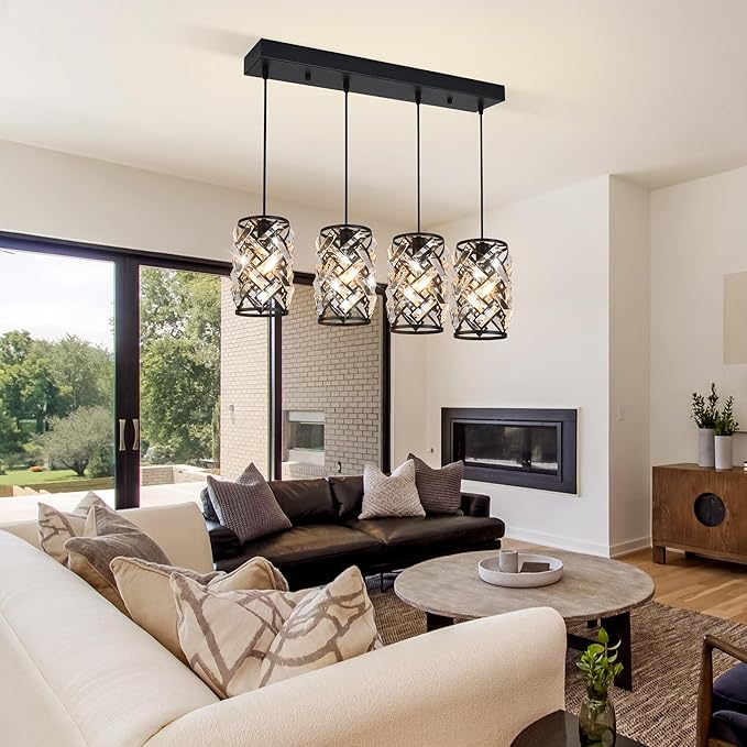 Pendant Lights for Kitchen Island, 25.59 Inch Modern Farmhouse Pendant Lighting Fixtures with K9 Crystals, 36W Dining Room Light for Above Table, Bar, Entryway (Bulbs Not Included)
