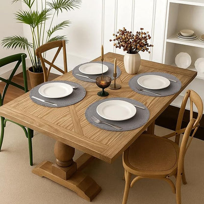 15 Inch Set of 6 Round Braided Woven Placemats Wipeable Paper Heat Resistant Table Mats with Fringe Tassel Boho Indoor Outdoor Table Placemats for Dining Tables (Grey)
