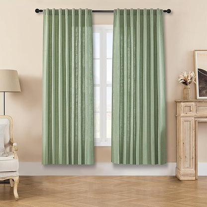 Joydeco Sage Green Curtains 84 Inch Length, Modern Farmhouse Panels for Living Room, Dining Room, Bedroom Aesthetic
